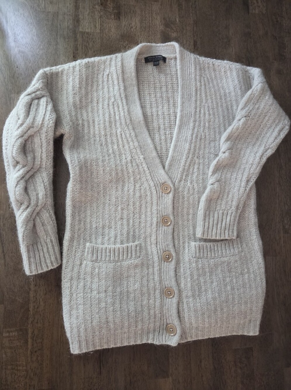 Italian Yarn Wool Acrylic Alpaca Cable Sleeve Button-Front Cardigan Sweater